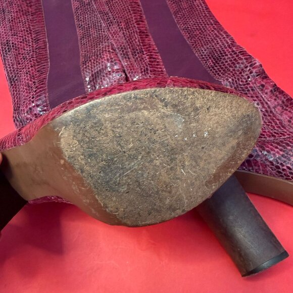 Juicy Couture Burgundy Snakeskin Leather Boots – Size 7.5 – 2010s Statement - Picture 8 of 13